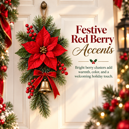 🎄 Classic Red Poinsettia Christmas Door Swag ❤️ – Festive Holiday Floral Wreath Decor for Front Door & Home