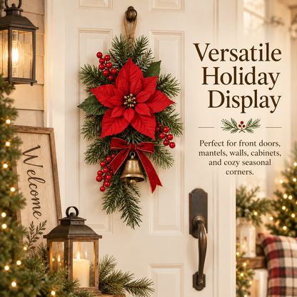 🎄 Classic Red Poinsettia Christmas Door Swag ❤️ – Festive Holiday Floral Wreath Decor for Front Door & Home