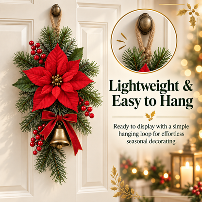 🎄 Classic Red Poinsettia Christmas Door Swag ❤️ – Festive Holiday Floral Wreath Decor for Front Door & Home