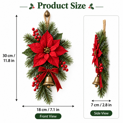 🎄 Classic Red Poinsettia Christmas Door Swag ❤️ – Festive Holiday Floral Wreath Decor for Front Door & Home