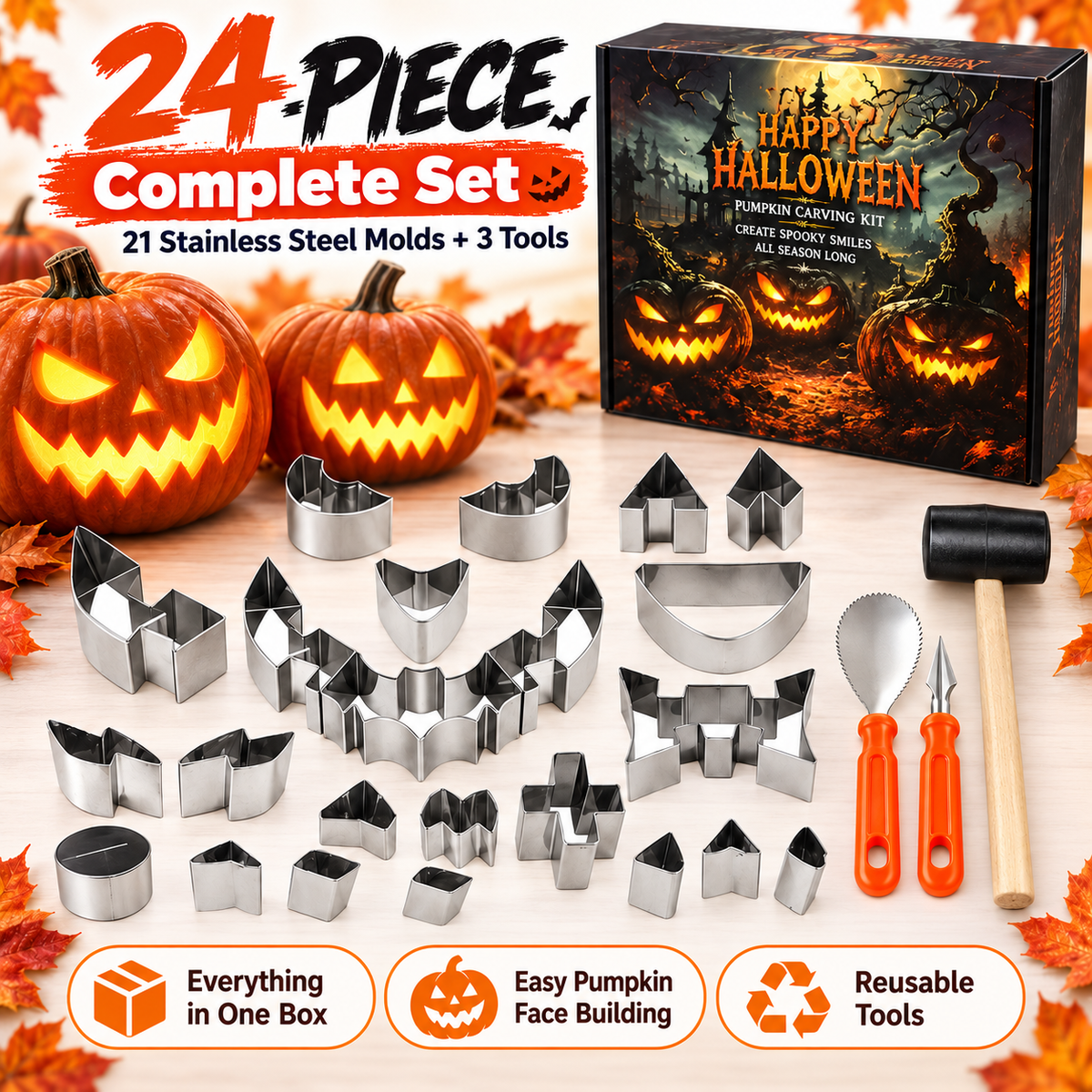❤️Halloween Pumpkin Carving Kit – 24-Piece Family DIY Set
