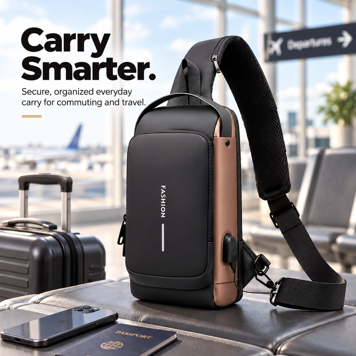 🔒 Anti-Theft Smart Sling Bag with Combination Lock & USB Charging