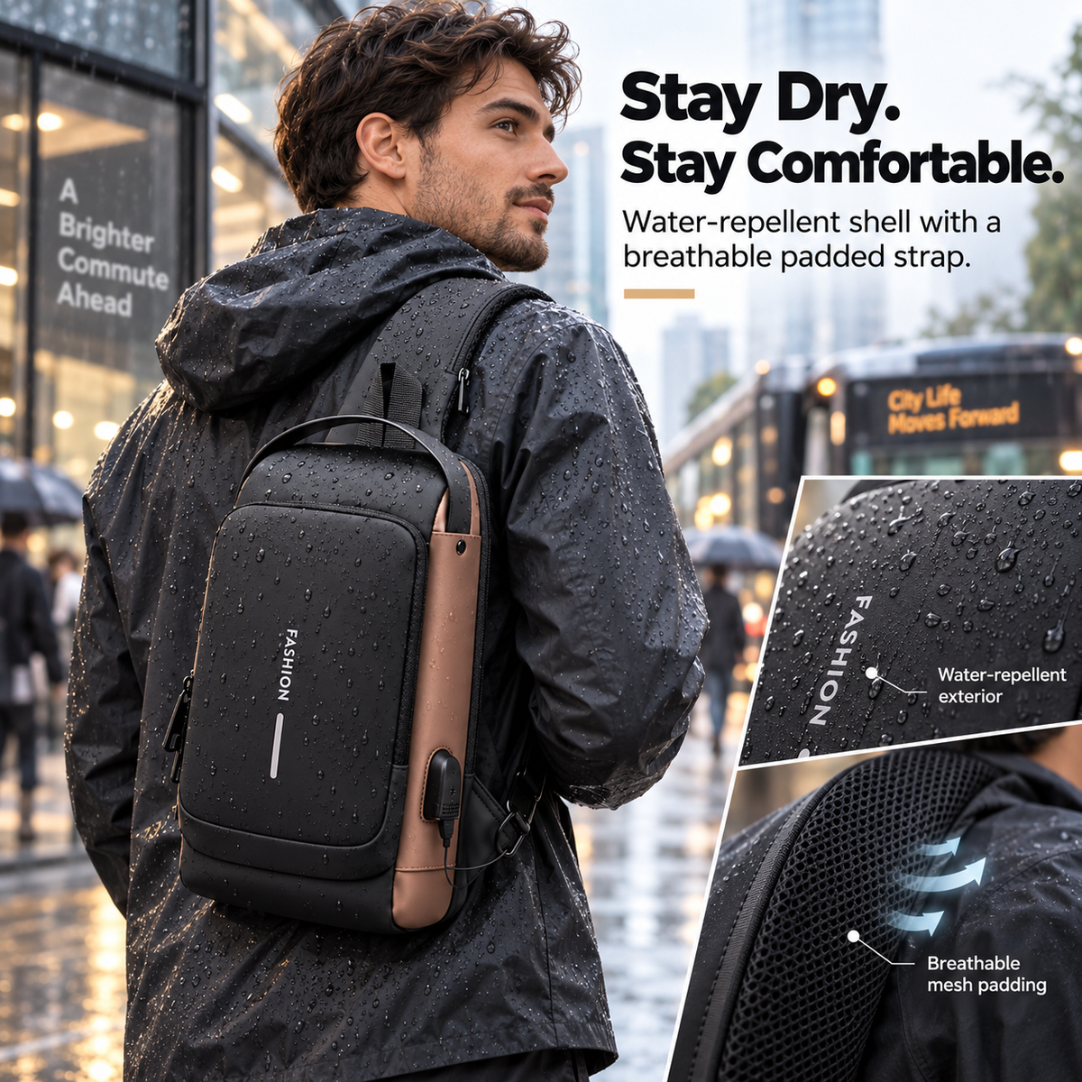 🔒 Anti-Theft Smart Sling Bag with Combination Lock & USB Charging