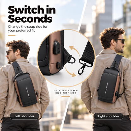 🔒 Anti-Theft Smart Sling Bag with Combination Lock & USB Charging