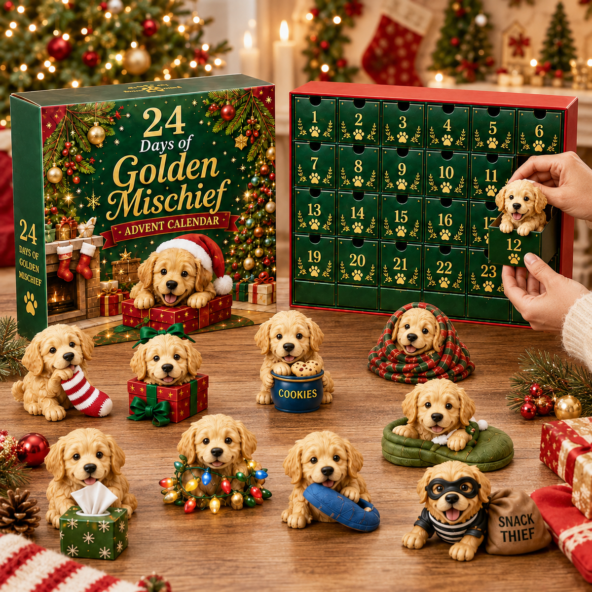 ⏰ 50% Off Sale 🎄 24 Days of Golden Mischief Advent Calendar – 24 Unique Golden Retriever Collectibles