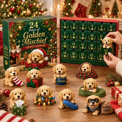 ⏰ 50% Off Sale 🎄 24 Days of Golden Mischief Advent Calendar – 24 Unique Golden Retriever Collectibles