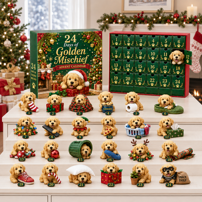 ⏰ 50% Off Sale 🎄 24 Days of Golden Mischief Advent Calendar – 24 Unique Golden Retriever Collectibles