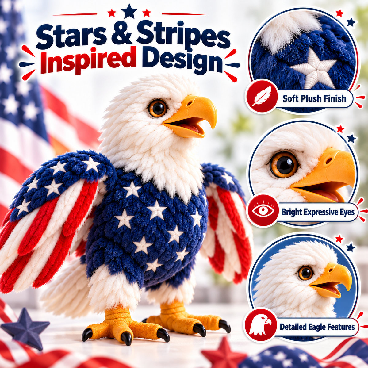 🦅 Interactive Patriotic Eagle – Walking, Flapping & Sound-Activated Plush Companion