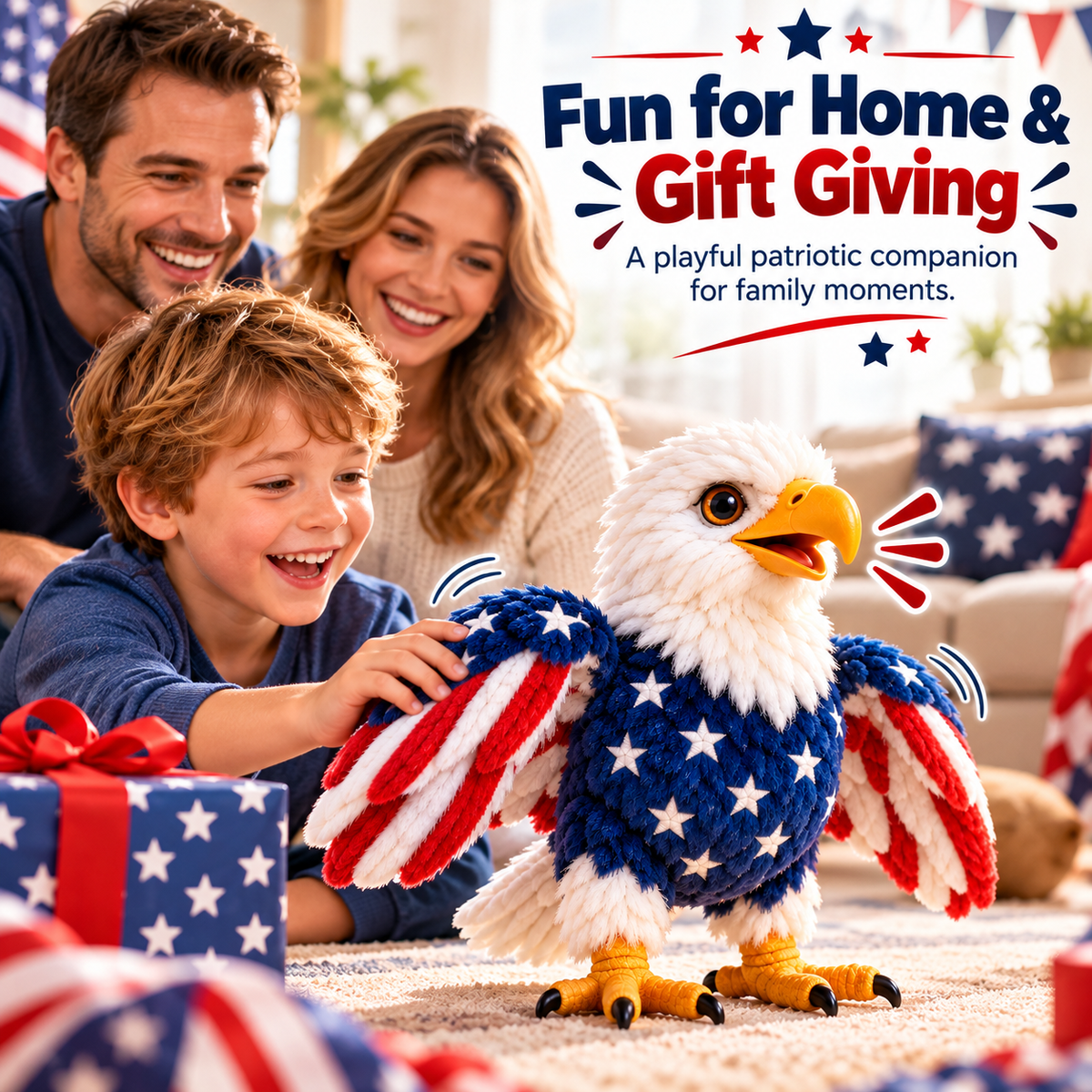 🦅 Interactive Patriotic Eagle – Walking, Flapping & Sound-Activated Plush Companion