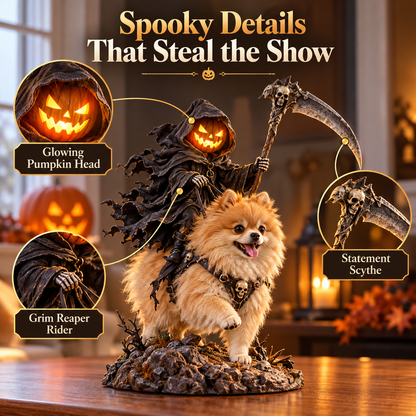 🎃 Grim Reaper Pumpkin Rider Dog Costume with Scythe – Funny 3D Halloween Pet Outfit