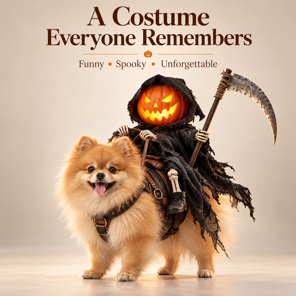 🎃 Grim Reaper Pumpkin Rider Dog Costume with Scythe – Funny 3D Halloween Pet Outfit