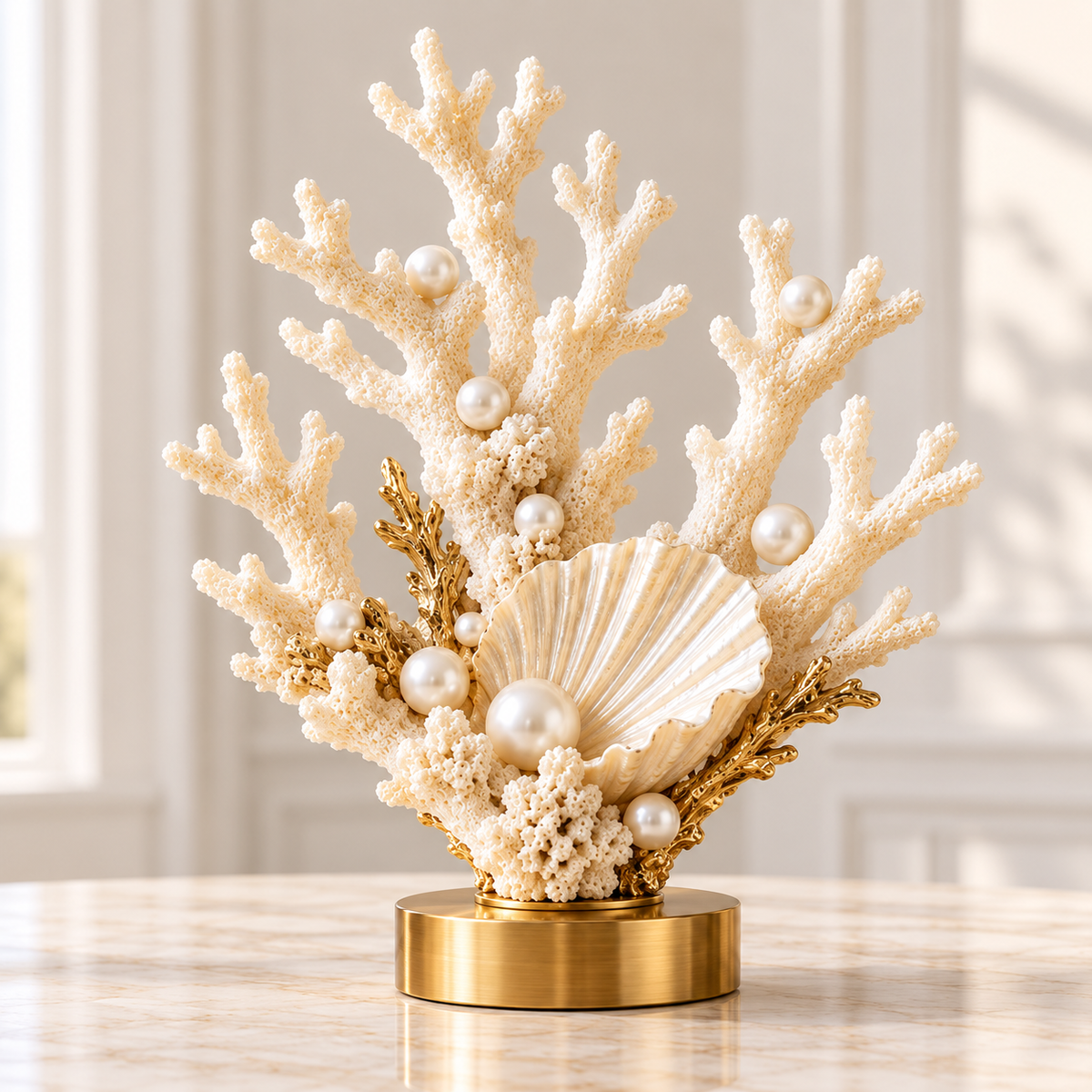 🐚 Pearl Tide Coral™ – Elegant Coastal Coral, Pearl & Shell Table Decor