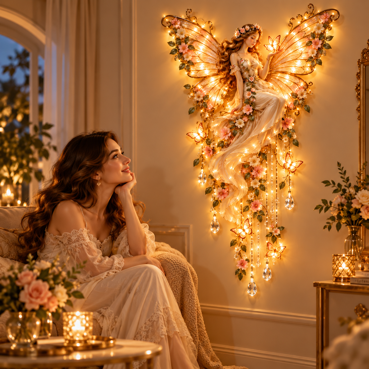 🌙 Moonlit Goddess & Deer Glow™ – Magical Lighted Wall Art