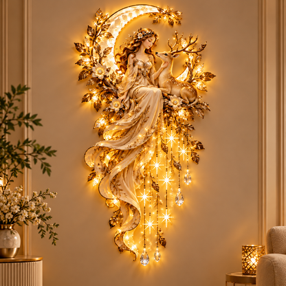 🌙 Moonlit Goddess & Deer Glow™ – Magical Lighted Wall Art