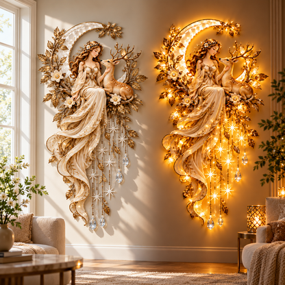 🌙 Moonlit Goddess & Deer Glow™ – Magical Lighted Wall Art
