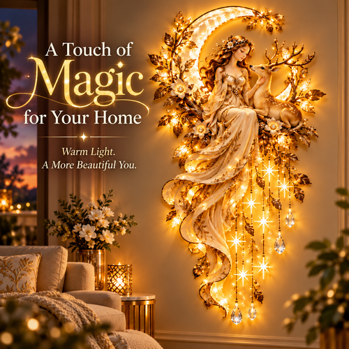 🌙 Moonlit Goddess & Deer Glow™ – Magical Lighted Wall Art