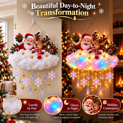 🎄 Light-Up Christmas Cloud Hanging Decor – Santa & Winter Village Holiday Display