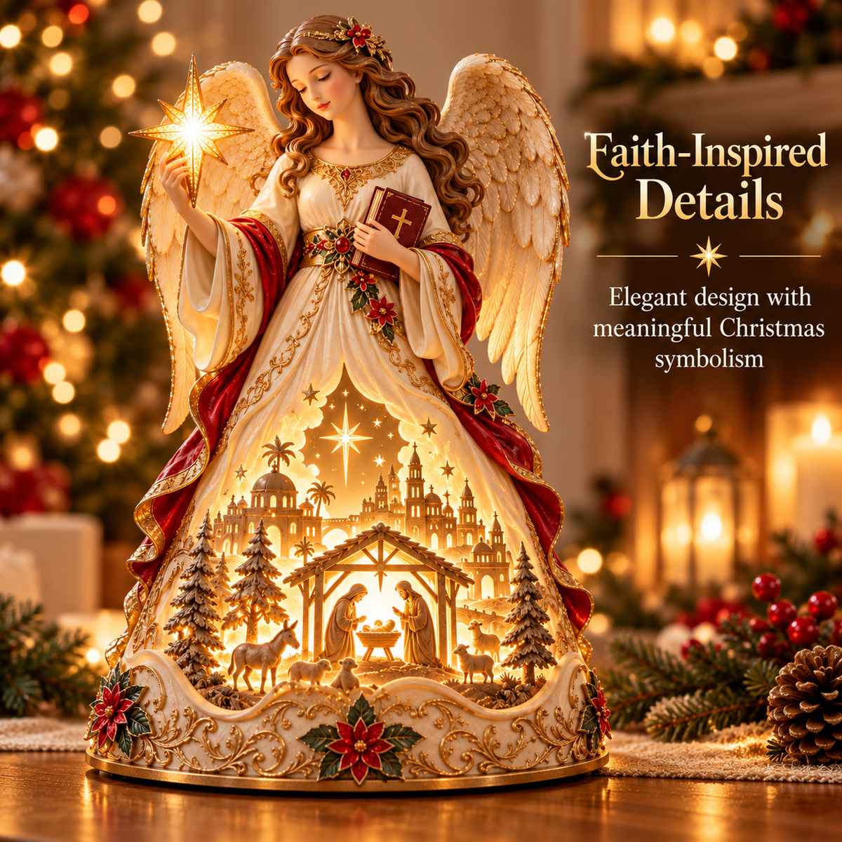 👼✨ Angel of Bethlehem Glow™ – Lighted Nativity Christmas Table Decor✨