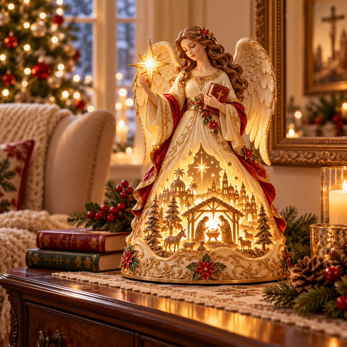 👼✨ Angel of Bethlehem Glow™ – Lighted Nativity Christmas Table Decor✨