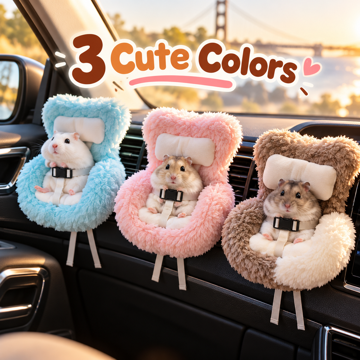 🐹 Plush Hamster Car Seat – Cute Vent-Mounted Mini Pet Chair