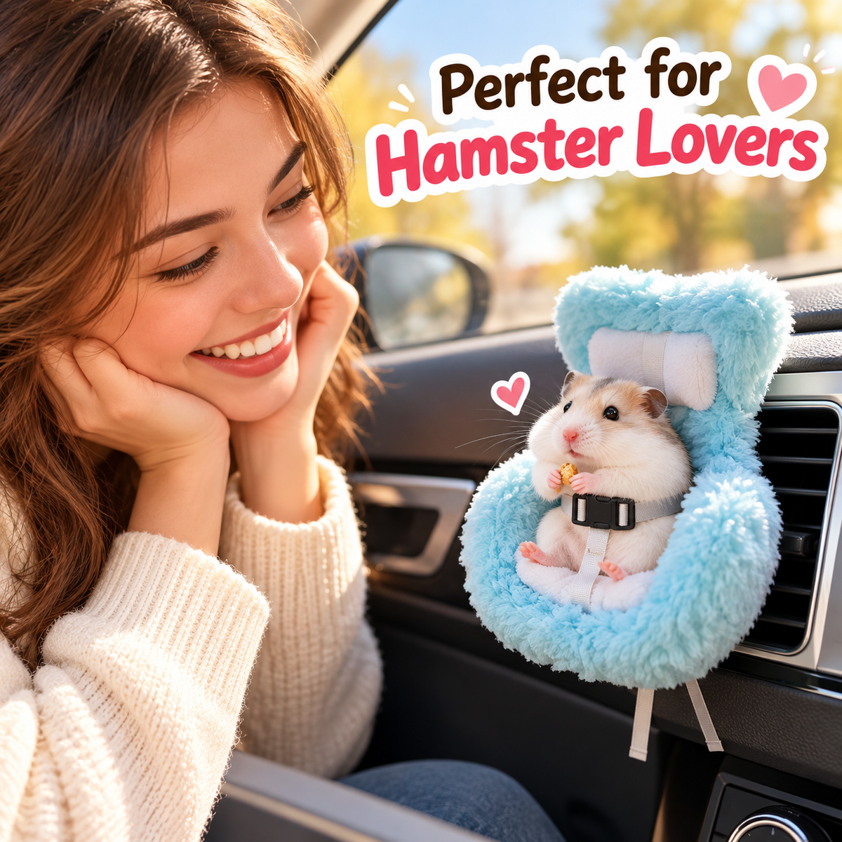 🐹 Plush Hamster Car Seat – Cute Vent-Mounted Mini Pet Chair