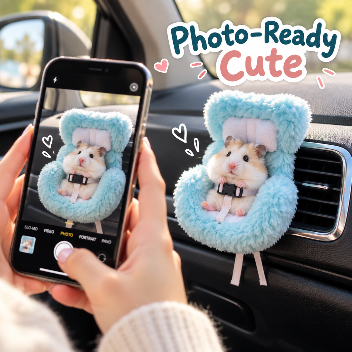 🐹 Plush Hamster Car Seat – Cute Vent-Mounted Mini Pet Chair