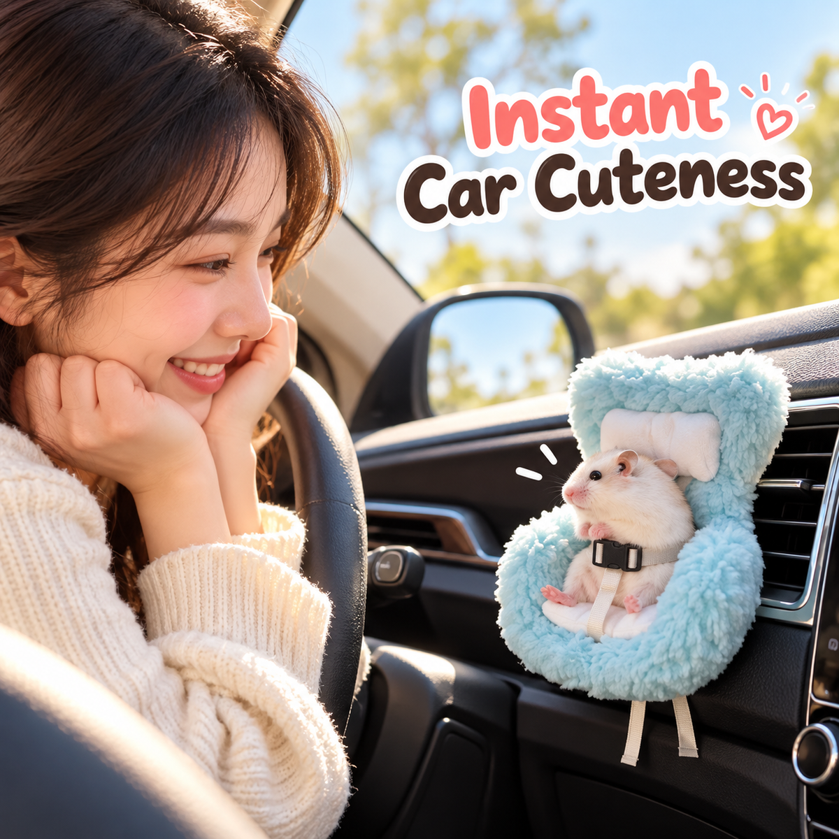 🐹 Plush Hamster Car Seat – Cute Vent-Mounted Mini Pet Chair