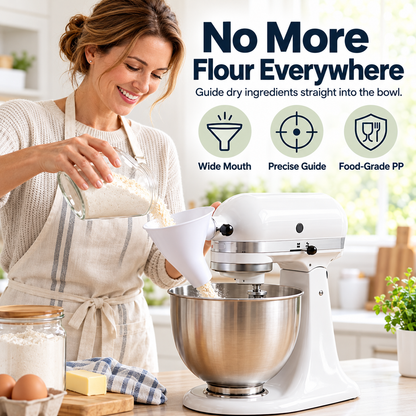🥣 No-Mess Mixer Funnel – Wide-Mouth Ingredient Guide for Cleaner Baking