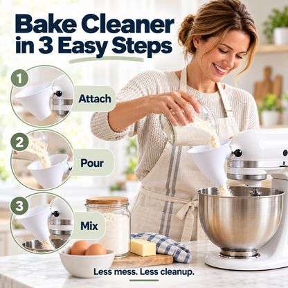 🥣 No-Mess Mixer Funnel – Wide-Mouth Ingredient Guide for Cleaner Baking