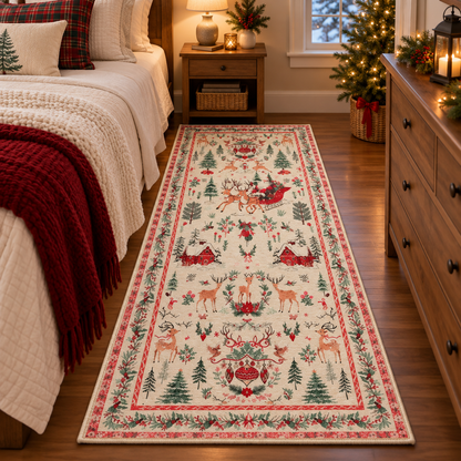🎄 Vintage Christmas Runner Rug – Washable Non-Slip Holiday Hallway Carpet