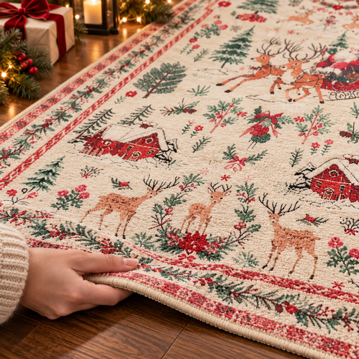 🎄 Vintage Christmas Runner Rug – Washable Non-Slip Holiday Hallway Carpet
