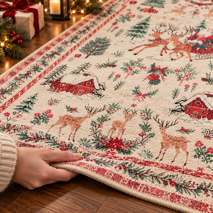 🎄 Vintage Christmas Runner Rug – Washable Non-Slip Holiday Hallway Carpet