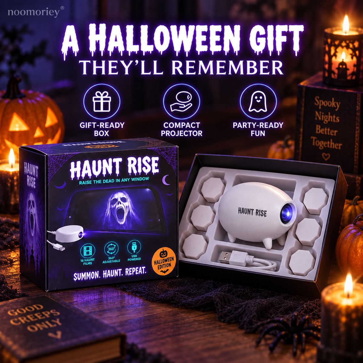 🔥Last Day 49% OFF🎃 Halloween Window Projector 👻 16 Spooky Films USB Powered Holiday Decor