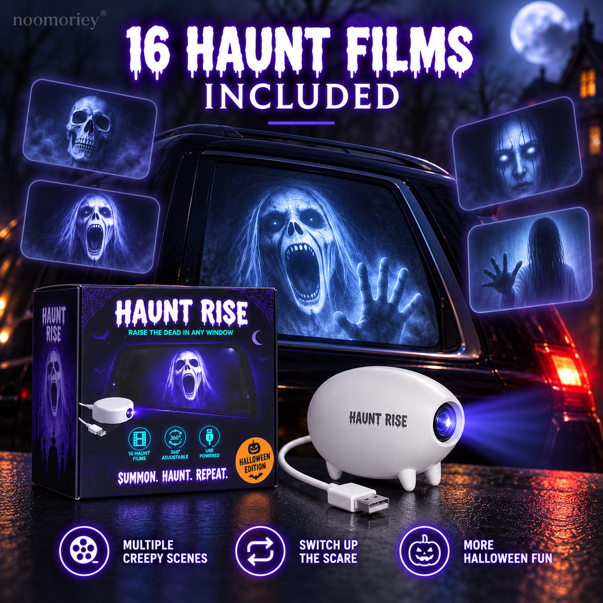 🔥Last Day 49% OFF🎃 Halloween Window Projector 👻 16 Spooky Films USB Powered Holiday Decor