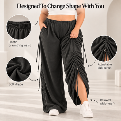 ✨ Adjustable Ruched Wide-Leg Pants – Oversized Drawstring Fit