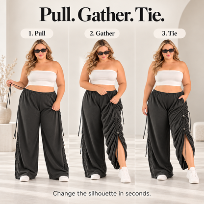 ✨ Adjustable Ruched Wide-Leg Pants – Oversized Drawstring Fit