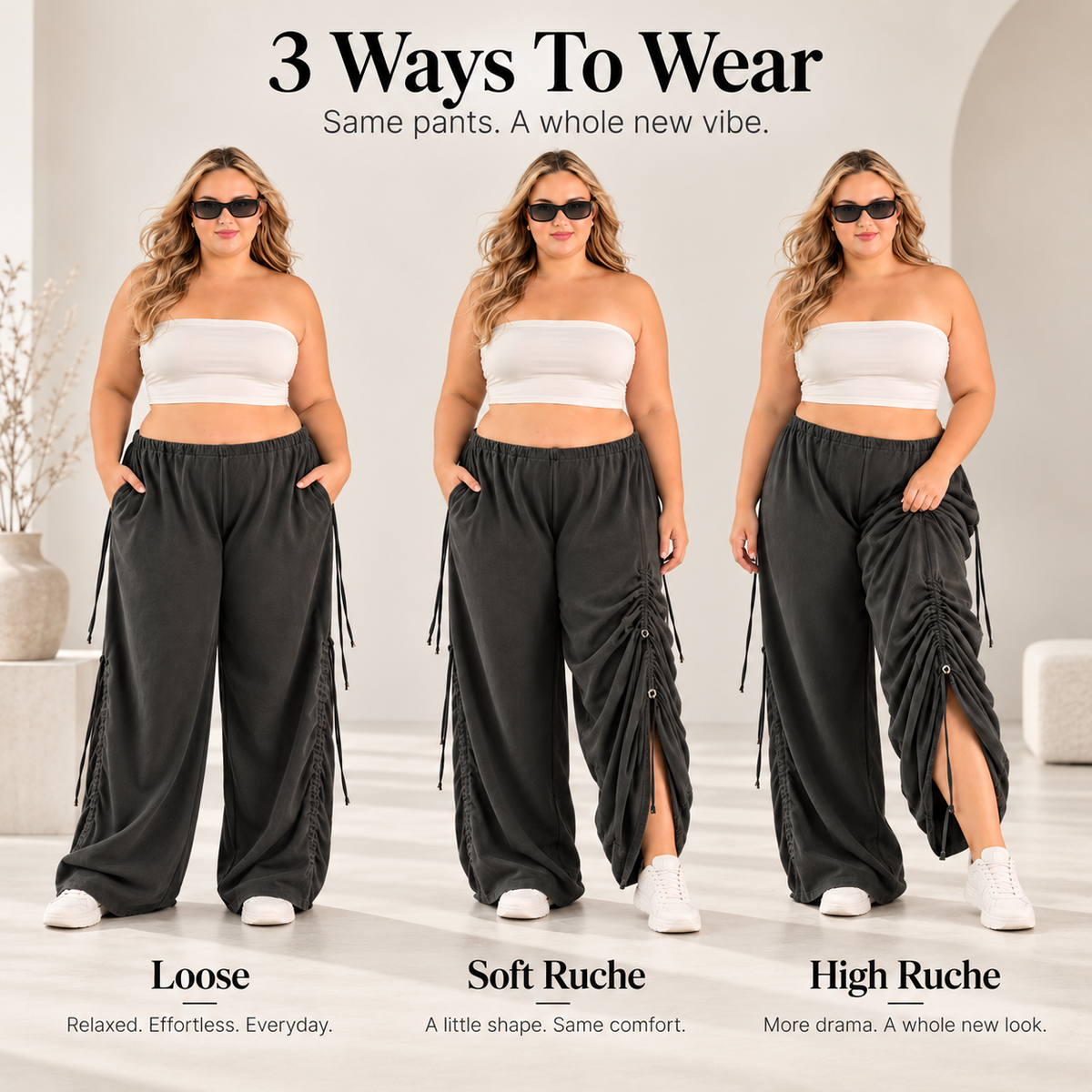 ✨ Adjustable Ruched Wide-Leg Pants – Oversized Drawstring Fit