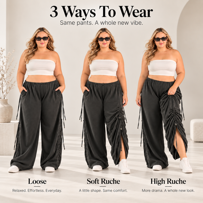 ✨ Adjustable Ruched Wide-Leg Pants – Oversized Drawstring Fit