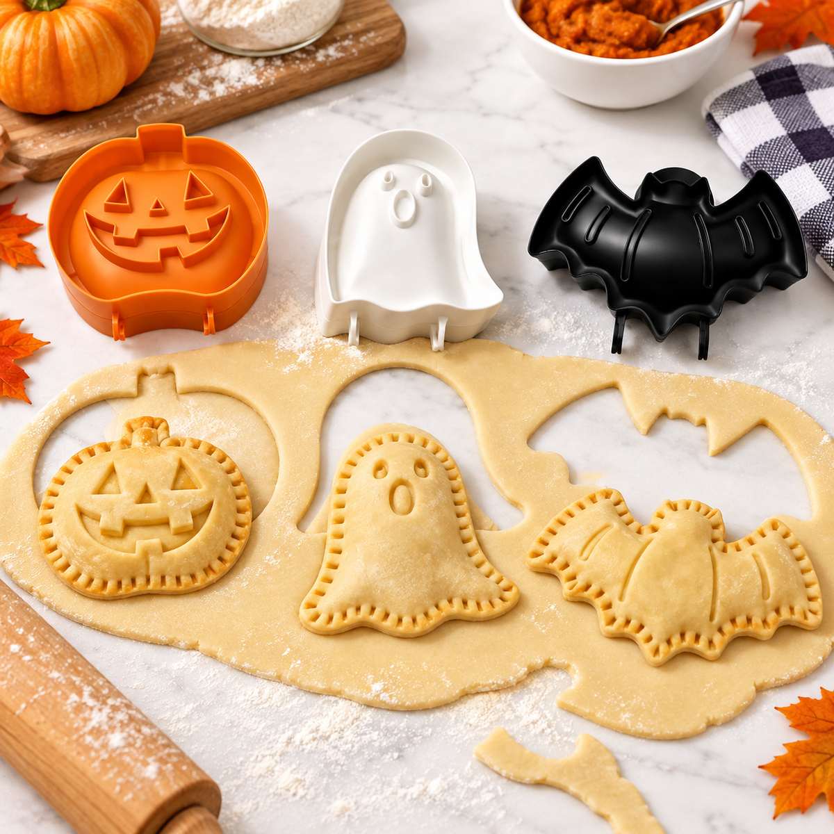 🎃 3-Pack Halloween Hand Pie Molds – Pumpkin, Ghost & Bat Press & Seal Pie Makers