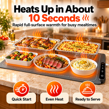 🔥 Electric Food Warming Mat – 6 Heat Levels, 6H Timer & Roll-Up Design for Parties, Buffets & Family Dinners