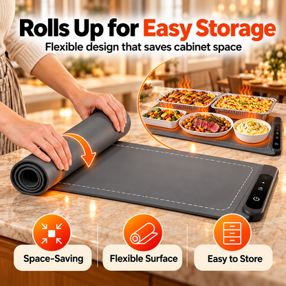 🔥 Electric Food Warming Mat – 6 Heat Levels, 6H Timer & Roll-Up Design for Parties, Buffets & Family Dinners