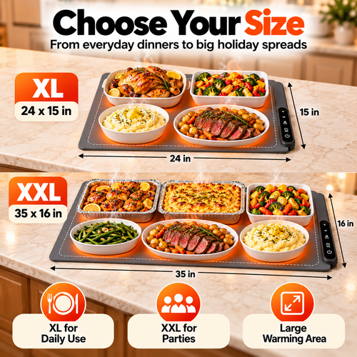 🔥 Electric Food Warming Mat – 6 Heat Levels, 6H Timer & Roll-Up Design for Parties, Buffets & Family Dinners