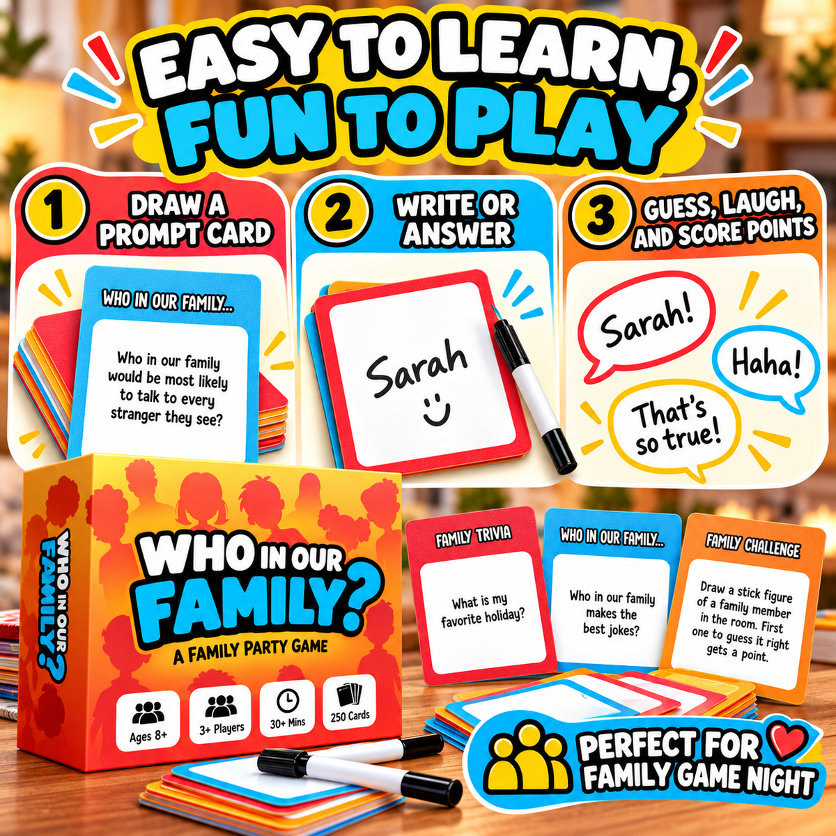 ⏰ 50% OFF Today! 😂 Who In Our Family? Hilarious Party Game for Family Game Night