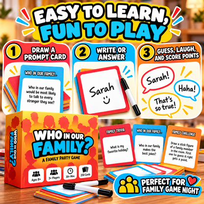 ⏰ 50% OFF Today! 😂 Who In Our Family? Hilarious Party Game for Family Game Night