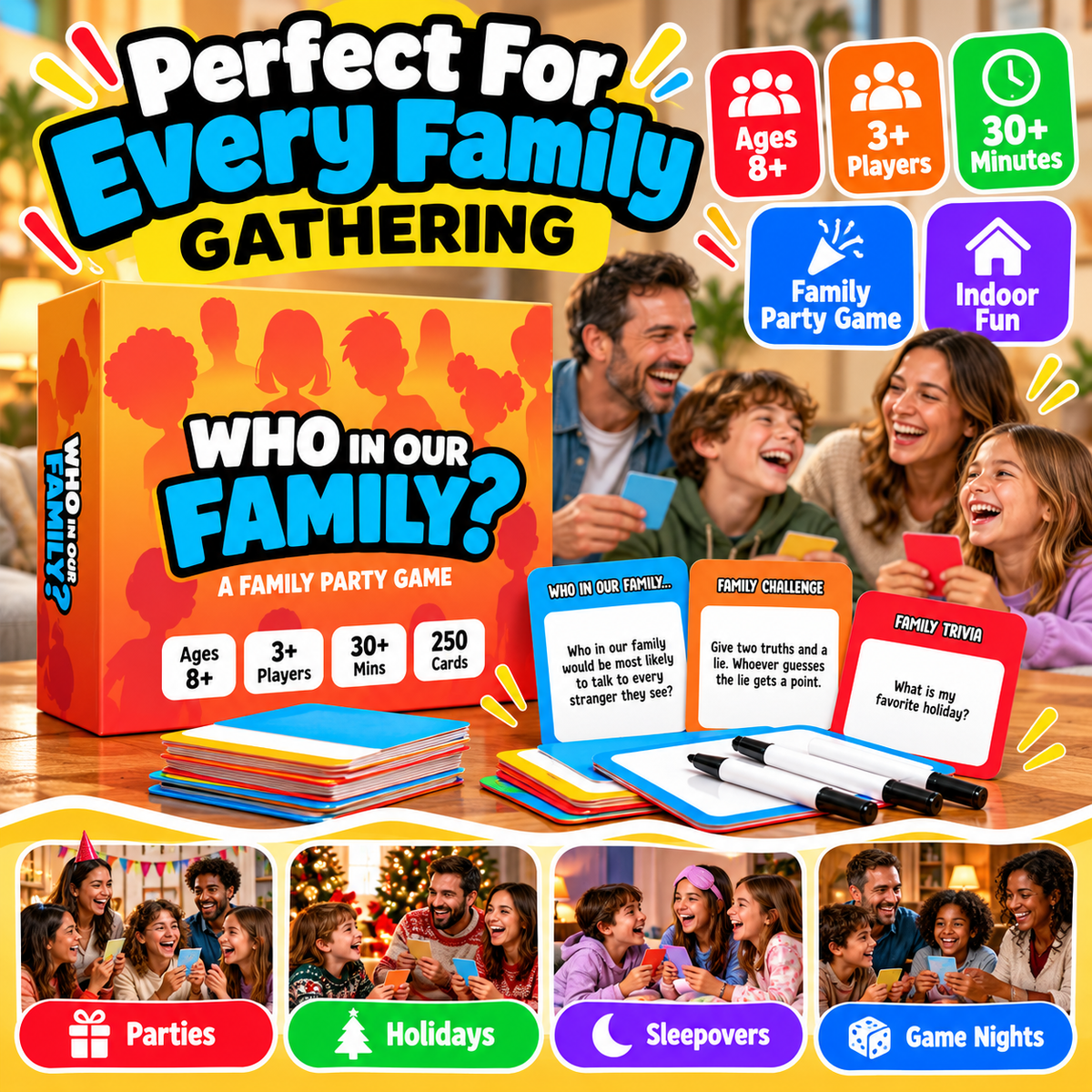 ⏰ 50% OFF Today! 😂 Who In Our Family? Hilarious Party Game for Family Game Night