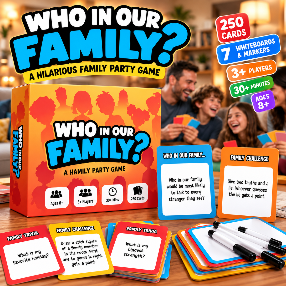 ⏰ 50% OFF Today! 😂 Who In Our Family? Hilarious Party Game for Family Game Night