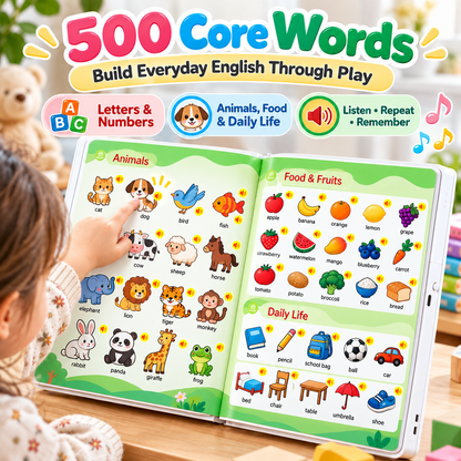 📚 500 Words Interactive English Sound Book for Kids – Touch & Learn Talking Book, Screen-Free Educational Toy Ages 3–8