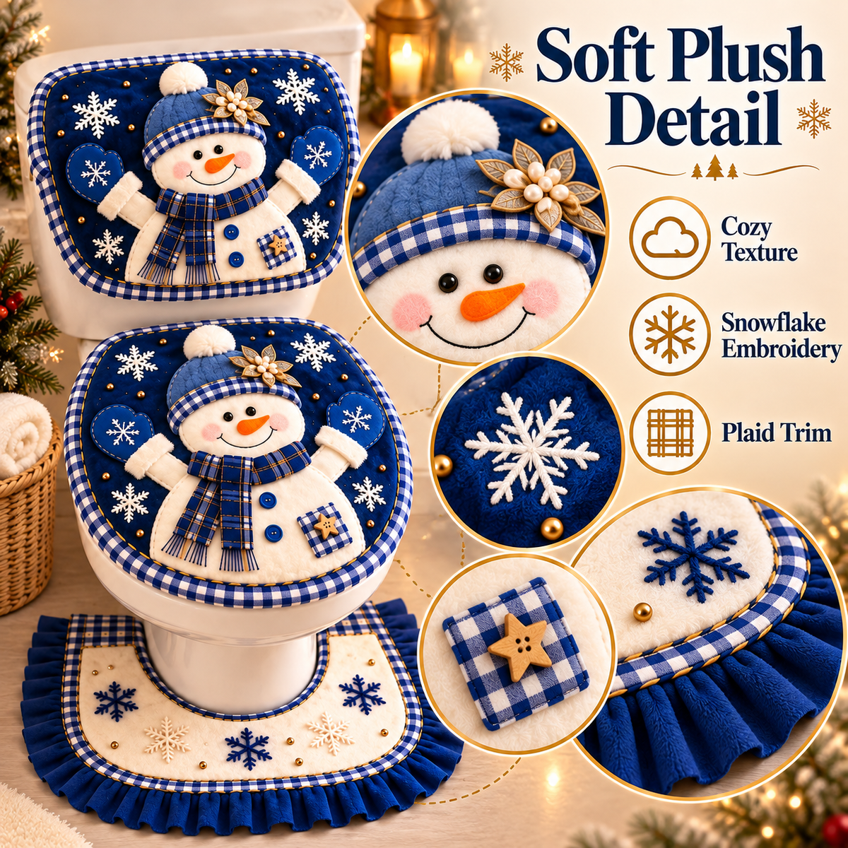 🎄49% OFF❄️3-Piece Christmas Snowman Toilet Cover Set – Cozy Winter Bathroom Decor