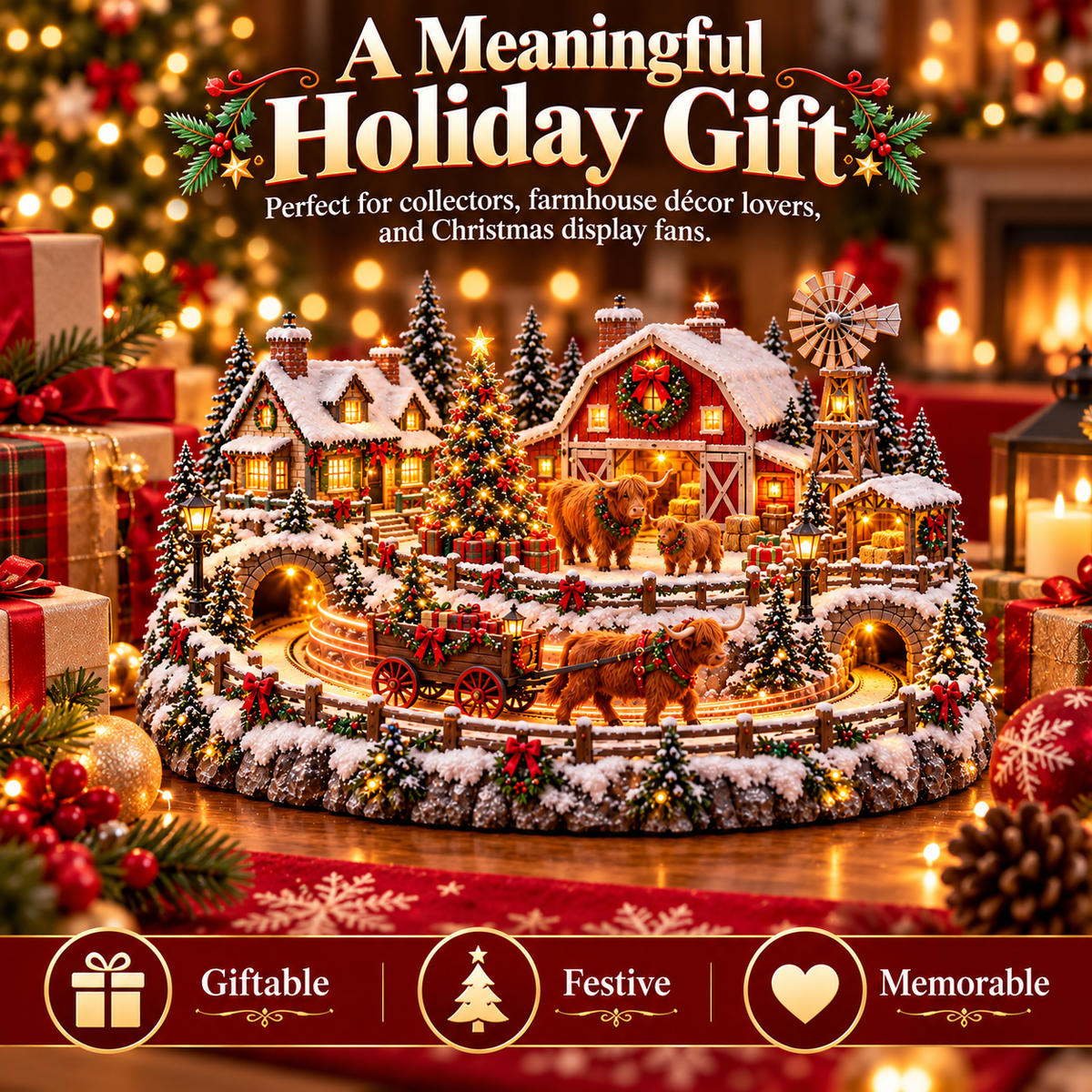 🐮 Highland Cow Christmas Farm Village – Animated Holiday Scene