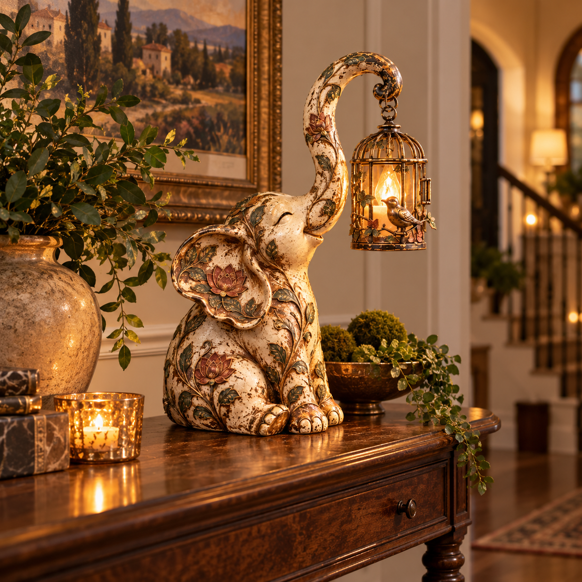 🐘🔥Vintage Elephant Light – Boho Floral Decor with a Warm Cozy Glow